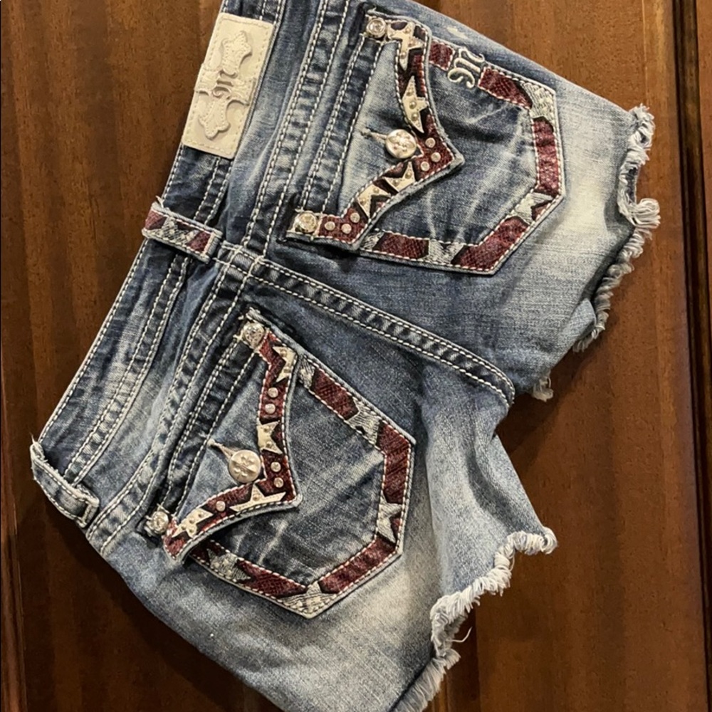 Miss Me Blue Jean Shorts with Red Accents - Picture 2 of 8